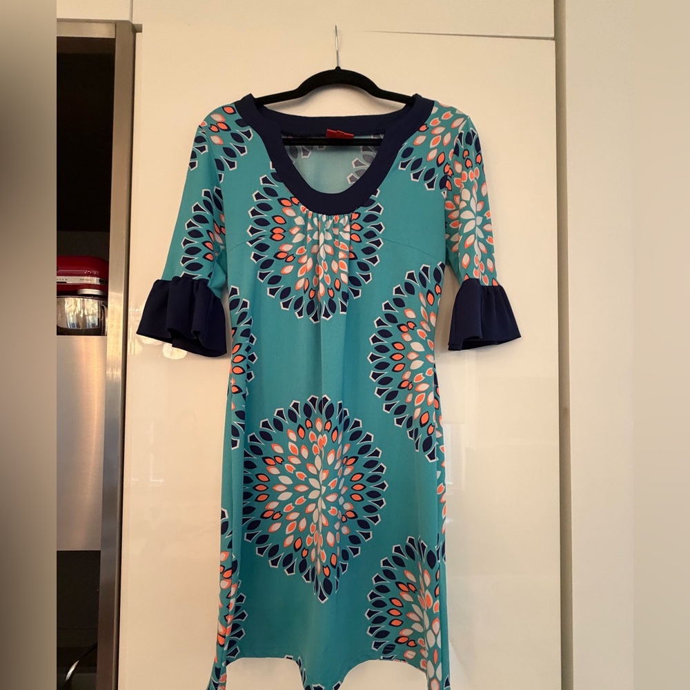 Tracy Negoshian Blue and Pink Patterned Dress